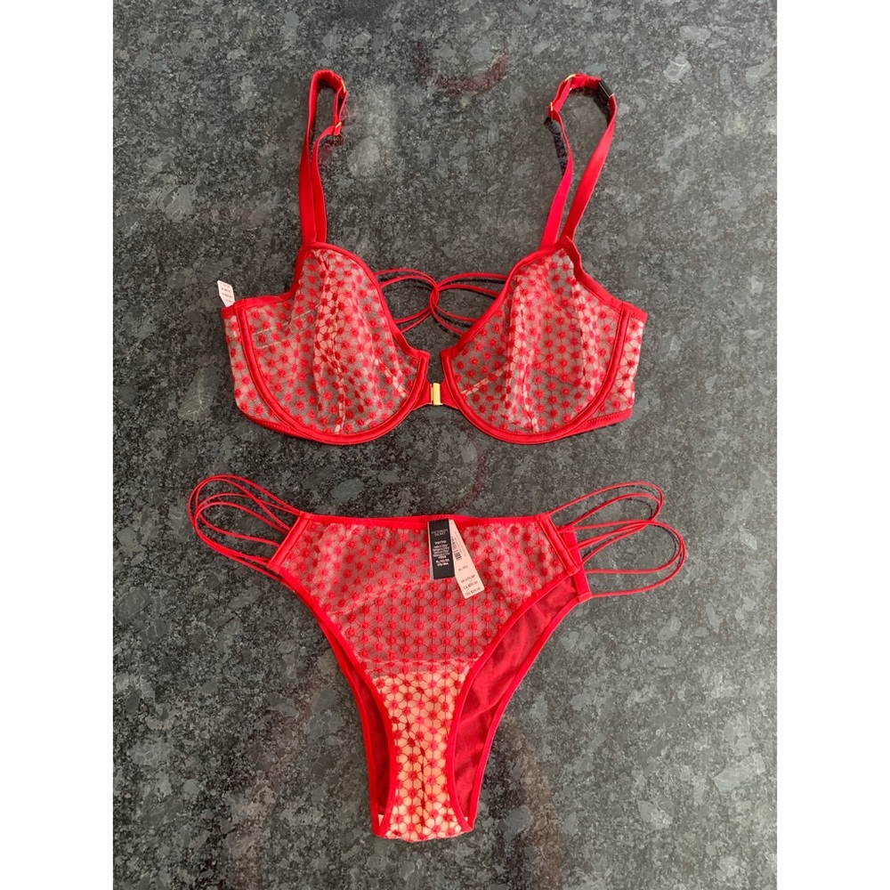 Victoria's Secret Red Lace Strappy Bra & Panty Set